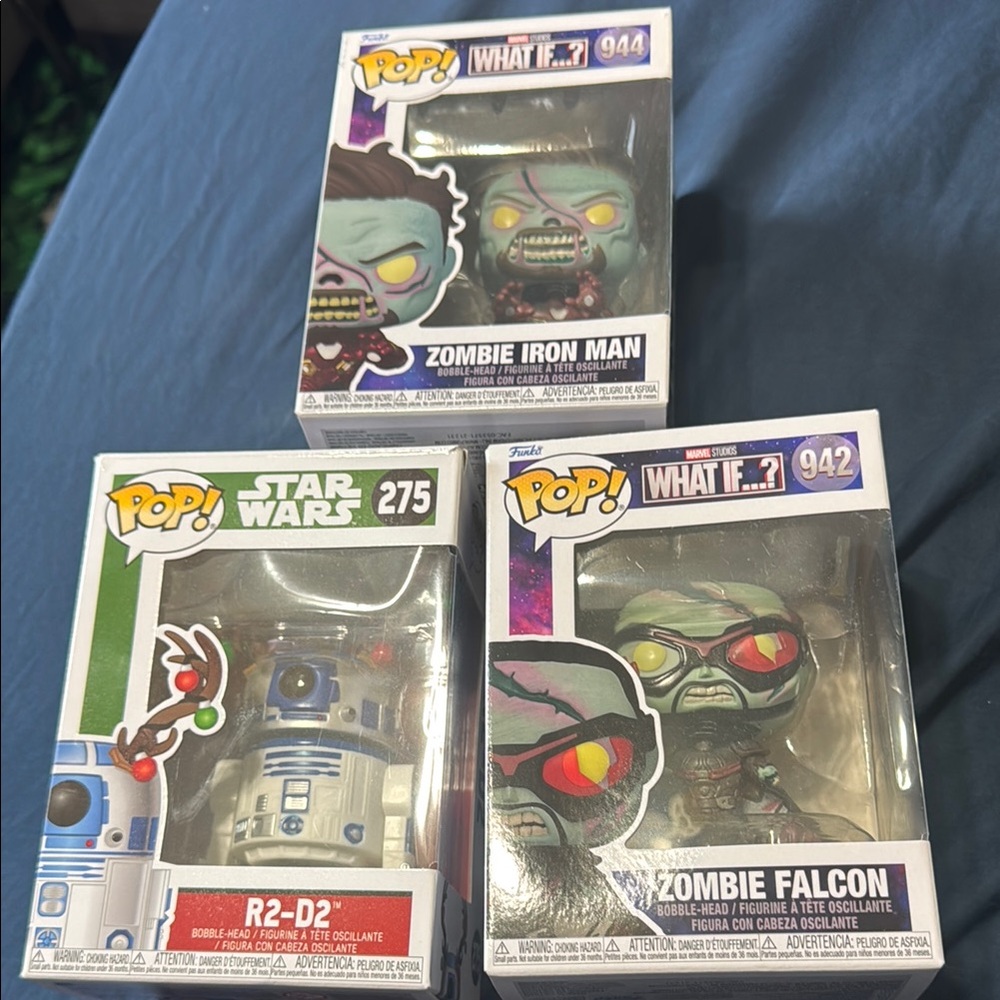 Funko Pop! Bundle: Zombie Iron Man, Zombie Falcon, and R2-D2 Figures